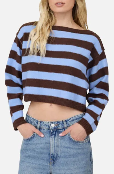 Joa J.o.a. Stripe Cropped Sweater In Chocolate Brown