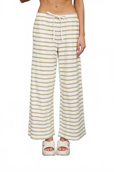 Joa Stripe Drawstring Wide Leg Knit Lounge Pants In Olive In White