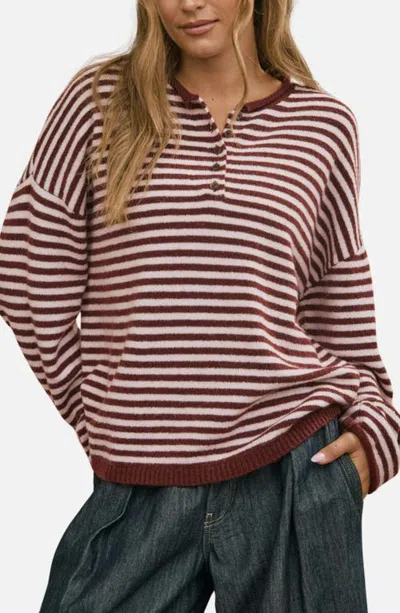 Joa J.o.a. Stripe Henley Sweater In Burgundy