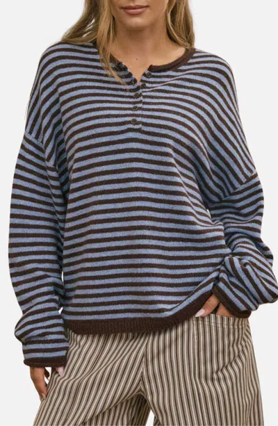 Joa J.o.a. Stripe Henley Sweater In Chocolate Brown