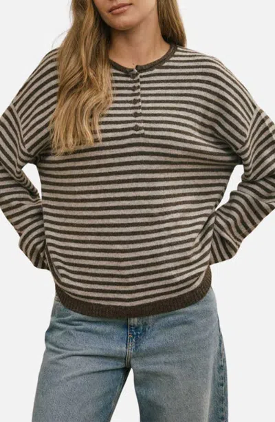 Joa J.o.a. Stripe Henley Sweater In Deep Brown