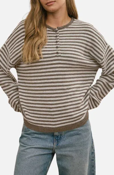Joa J.o.a. Stripe Henley Sweater In Mocha