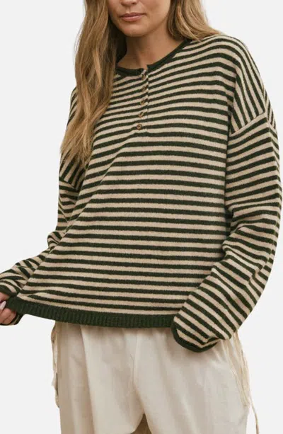 Joa J.o.a. Stripe Henley Sweater In Olive