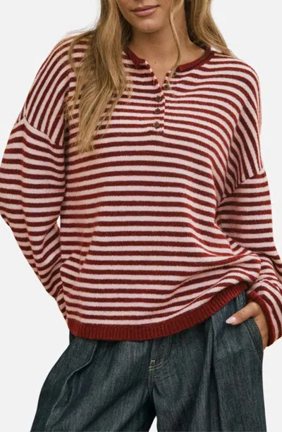 Joa J.o.a. Stripe Henley Sweater In Red