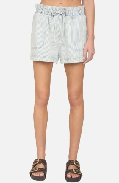 Joa J.o.a. Stripe Paperbag Waist Denim Shorts In Blue