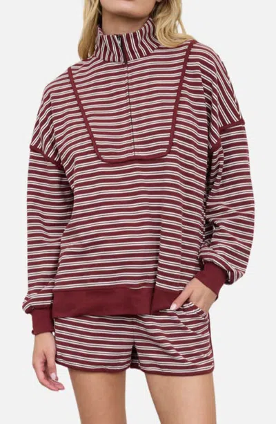 Joa J.o.a. Stripe Top & Shorts Lounge Set In Burgundy