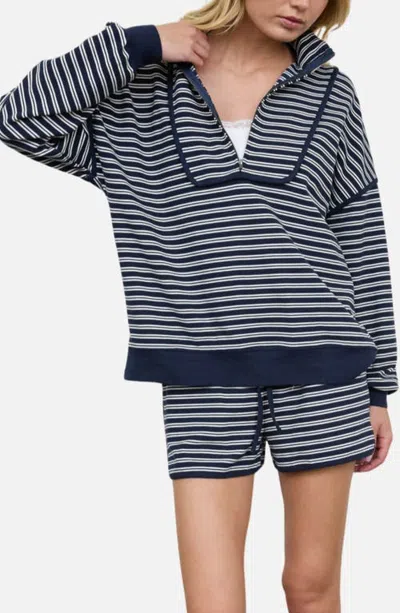 Joa J.o.a. Stripe Top & Shorts Lounge Set In Navy