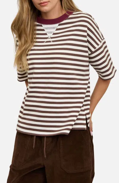 Joa J.o.a. Striped Colorblock Short Sleeve T-shirt In Dark Brown Multi