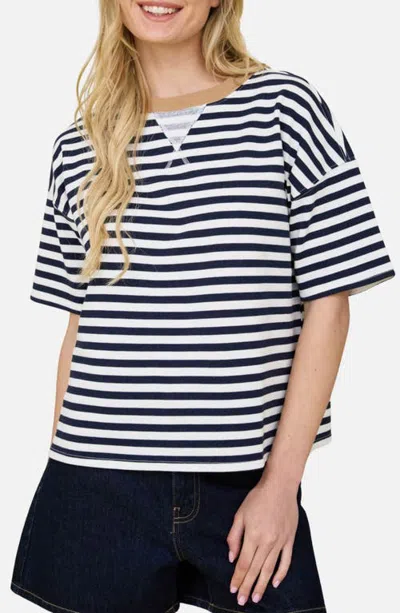 Joa J.o.a. Striped Colorblock Short Sleeve T-shirt In Navy Multi