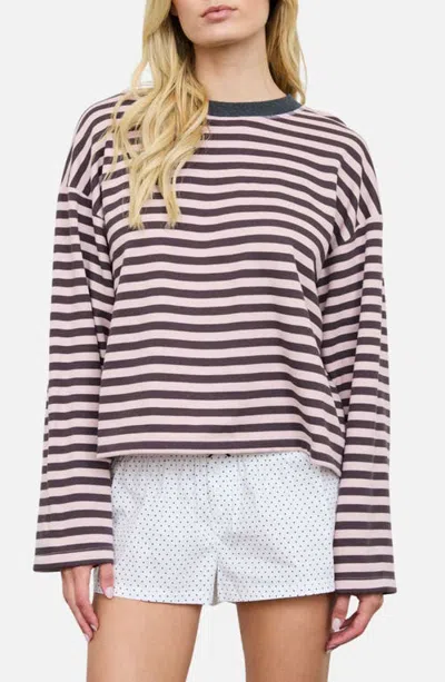 Joa J.o.a. Striped Long Sleeve Knit Top In Dusty Pink Multi
