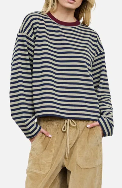 Joa J.o.a. Striped Long Sleeve Knit Top In Light Olive Multi