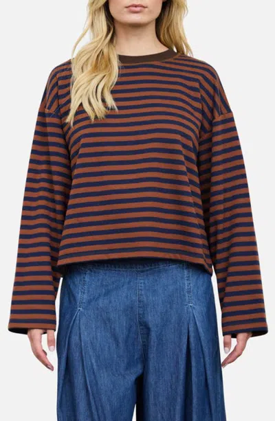 Joa J.o.a. Striped Long Sleeve Knit Top In Rust Multi