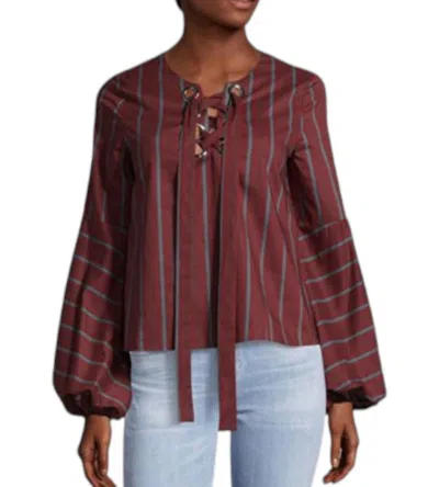 Joa Striped Long Sleeve Top In Burgundy In Brown