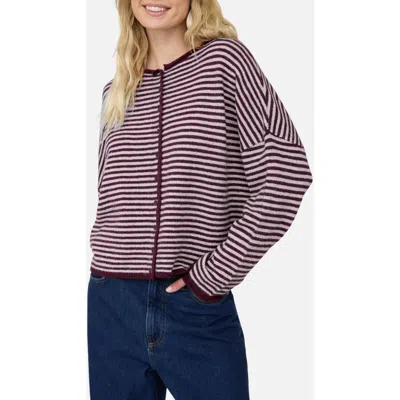 Joa J.o.a. Striped Raw Edge Cardigan In Burgundy
