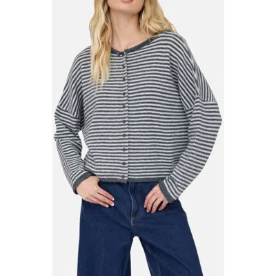 Joa J.o.a. Striped Raw Edge Cardigan In Charcoal