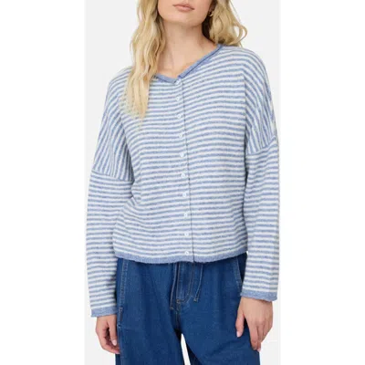 Joa J.o.a. Striped Raw Edge Cardigan In Dusty Blue