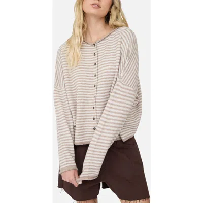 Joa J.o.a. Striped Raw Edge Cardigan In Light Mocha