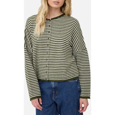 Joa J.o.a. Striped Raw Edge Cardigan In Olive