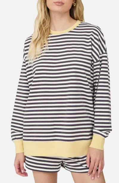 Joa J.o.a. Striped Rib Short Set In Charcoal Multi