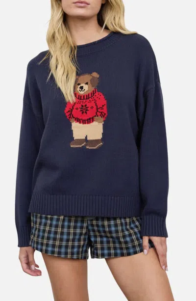 Joa J.o.a. Teddy Bear Crewneck Sweater In Navy