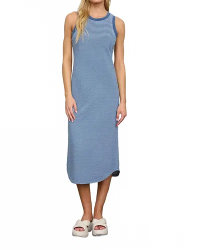 Joa Washed Stripe Sleeveless Tank Knit Midi Dress In Denim In Blue