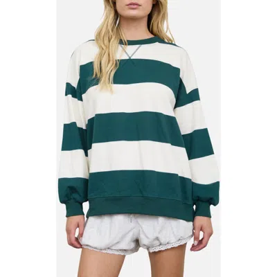 Joa J.o.a. Wide Stripe Crewneck Sweater In Hunter Green
