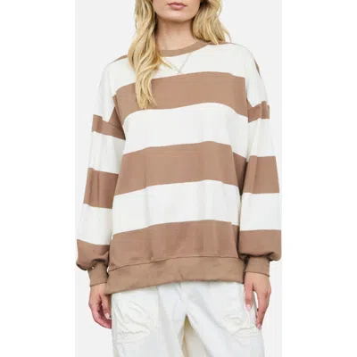 Joa J.o.a. Wide Stripe Crewneck Sweater In Mocha