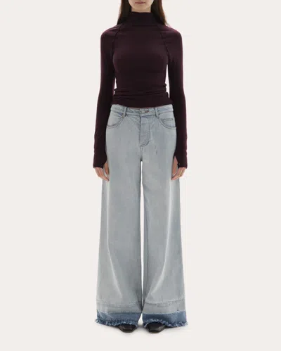Joaen Women's Adrianne Washed Raw-hem Wide-leg Jeans In Blue