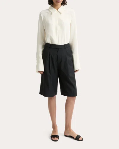 Joaen Women's Ila Pleated Wool Bermuda Shorts In Black