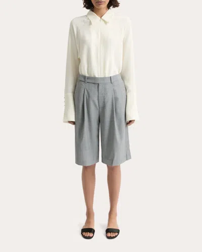 Joaen Women's Ila Pleated Wool Bermuda Shorts In Gray