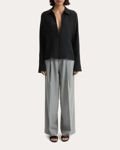 Joaen Women's Lea Silk Crepe Collared Shirt In Black
