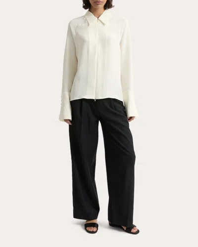 Joaen Women's Lea Silk Crepe Collared Shirt In White