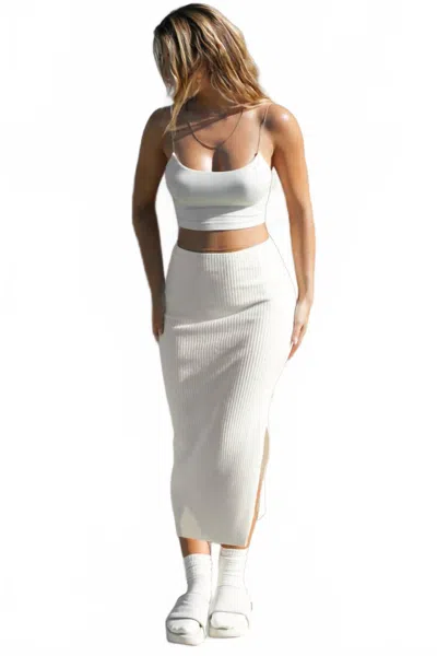 Joah Brown Side Slit Midi Skirt In Natural Luxe In White