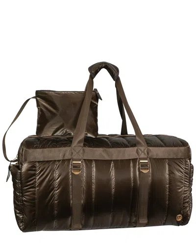 Joan & David 22in Metallic Puffer Tubular Quilted Nylon Travel Weekender  Duffel In Brown