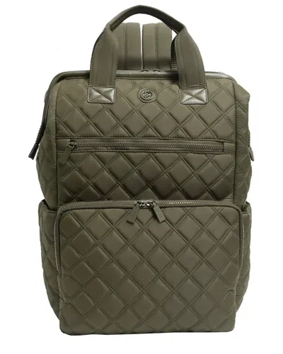 Joan & David Diamond Quilted Puffer Nylon Square Laptop Backpack In Green