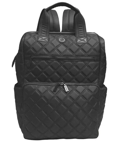 Joan & David Diamond Quilted Puffer Nylon Square Laptop Backpack In Black