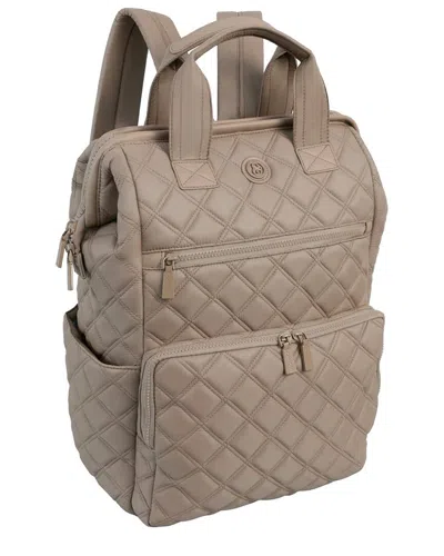 Joan & David Diamond Quilted Puffer Nylon Square Laptop Backpack In Brown