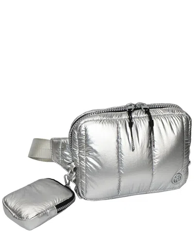 Joan & David Metallic Tubular Quilted Nylon Passport Sling Bag