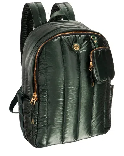 Joan & David Tubular Quilted Metallic Puffer Nylon 18in Workbook Backpack In Green