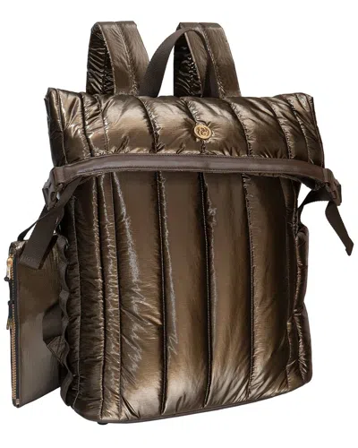 Joan & David Tubular Quilted Metallic Puffer Nylon 18in Workbook Backpack In Brown