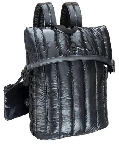 Joan & David Tubular Quilted Metallic Puffer Nylon 18in Workbook Backpack In Black