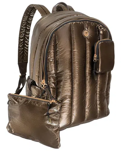 Joan & David Tubular Quilted Metallic Puffer Nylon 18in Workbook Backpack In Brown