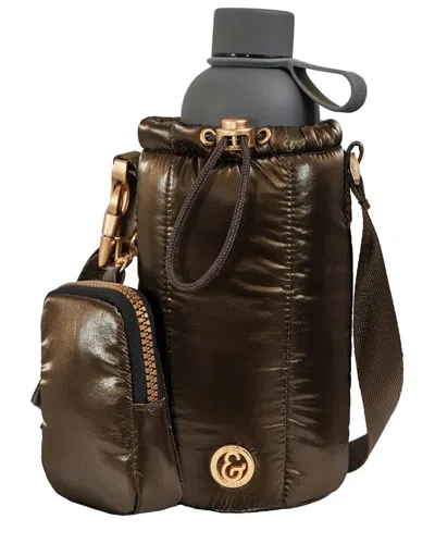 Joan & David Tubular Quilted Metallic Water Bottle Holder Sling Bag In Brown