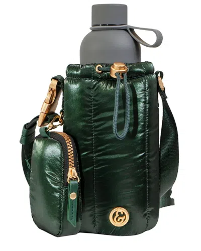 Joan & David Tubular Quilted Metallic Water Bottle Holder Sling Bag In Green
