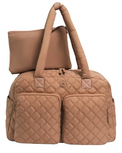 Joan & David Two Pocket Diamond Quilted 22in Duffel Bag In Brown