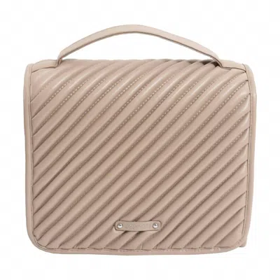 Joan & David Women's Large Diagonal Quilted Hanging Toiletry Case In Tan In White