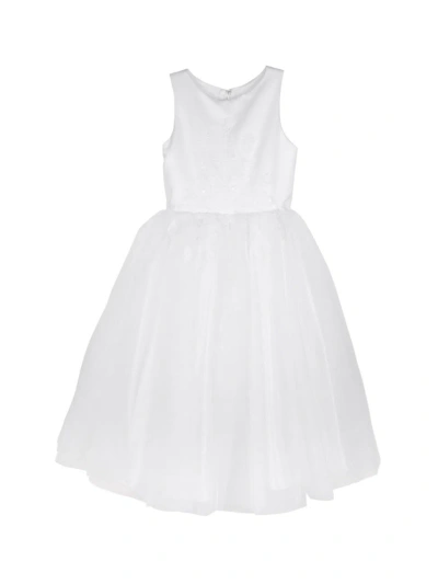 Joan Calabrese Girl's Embellished Satin & Lace Dress In White Ivory