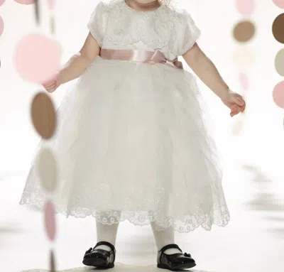 Joan Calabrese Kids' Petal Embroidered Layer Tulle Fancy Dress In Ivory In White