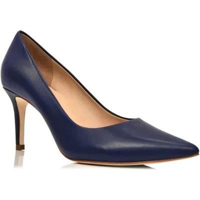 Joan Oloff Deborah Pointed Toe Pump In Navy Lux Nappa