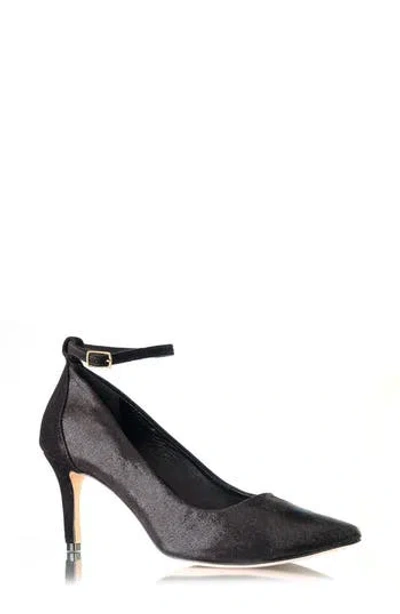 Joan Oloff Destiny Ankle Strap Pump In Black Cosmo/black Kid Suede